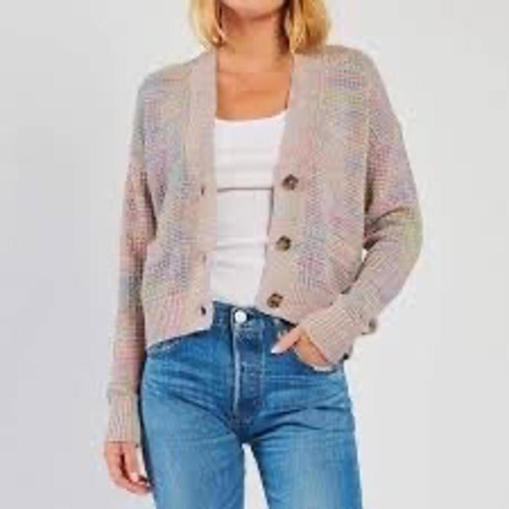 RE/DONE 90s Oversized Crop Cardigan Rainbow Space Dye Knit XS